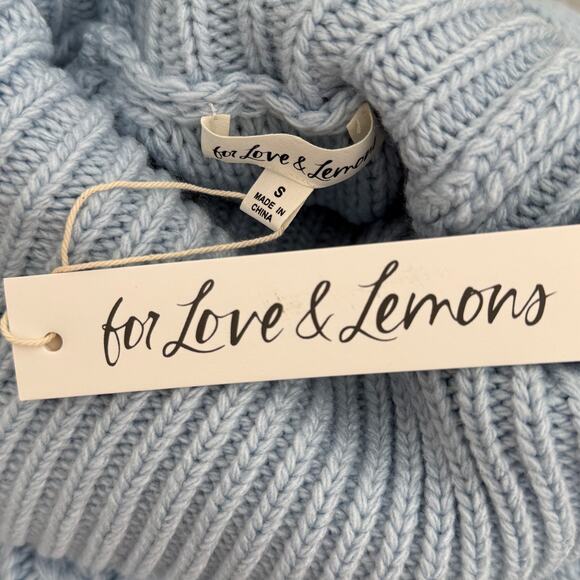 NWT FOR LOVE & LEMONS Rebecca Heart Sweater Size S & M in Blue Knit Turtle Neck - Picture 9 of 11